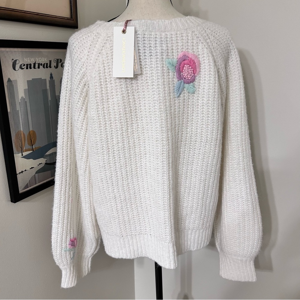 LoveShackFancy Embroidered Floral Button-Front Cardigan – Ivory, Size L - Picture 4 of 8